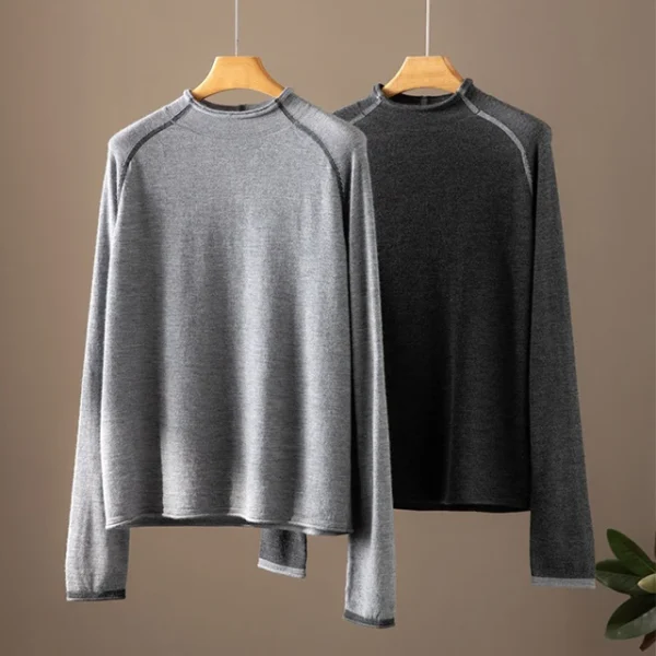 Women's 100% Cashmere Sweater Casual Roll-up High Neck Thin Cashmere Pullover Knit Base Layer for Spring