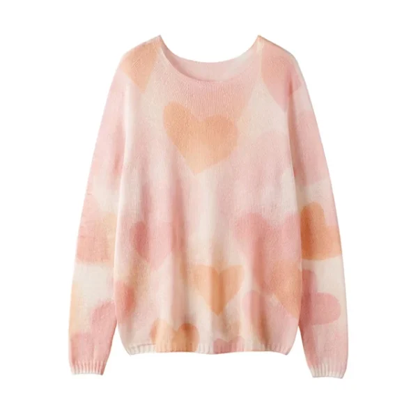 Knitting Winter Cashmere Sweater for Women Hot Sale Slimming Heart Printing Wool Cashmere Pullover Women's Sweaters