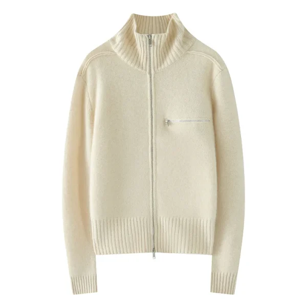 High Quality Women's Knitted Cashmere Cardigan Turtleneck Long Sleeve Autumn Winter Zipper Sweater Cashmere