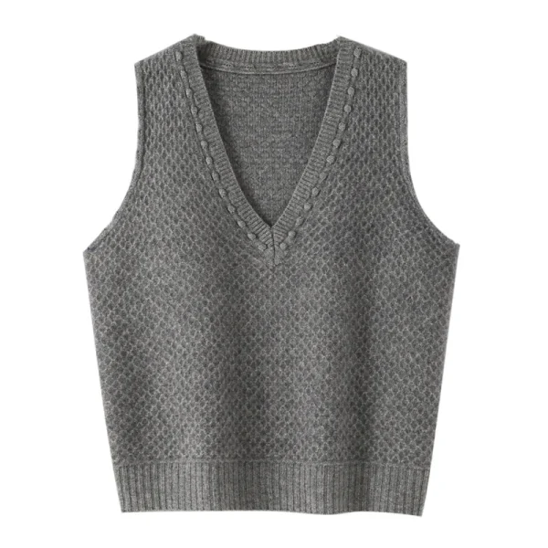 Women's 100% Merino Wool Vest V Neck Sleeveless Jacquard Knit Pullover Sweater
