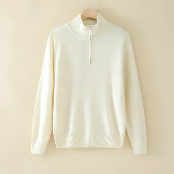 Women's 1/4 Quarter Zip Cashmere Sweater Casual Long Sleeves Polo Collar Wool-Blend Knitted Pullover Private Label