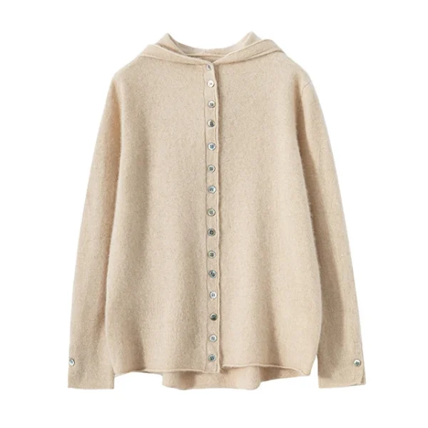 High Quality Women's Cashmere Cardigan Casual Loose Knit Cardigan with Hoodie 12gg Single Breasted Cardigan for Autumn