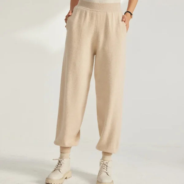 Women's Cashmere Pants Sport Style Elastic Waist Wool Jogging With Pockets