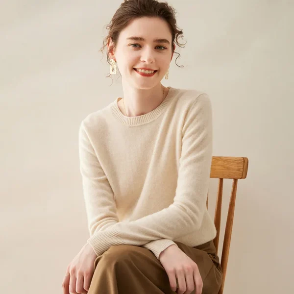 Crew Neck Women's Cashmere Sweater Casual Solid Base Layer Long Sleeves Ladies Blends Cashmere Knitted Pullover