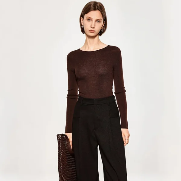 Minimalist Merino Wool Clothing Women Crew Neck Slim Fit Long Sleeves Sweater Soft Bottoming Knitwear