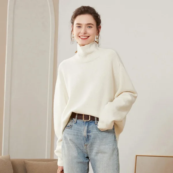 Best Selling Premium Cashmere Women Sweater Fall Winter Turtleneck Warm Solid Color Elegant Kashmir Pullover Knitted Tops