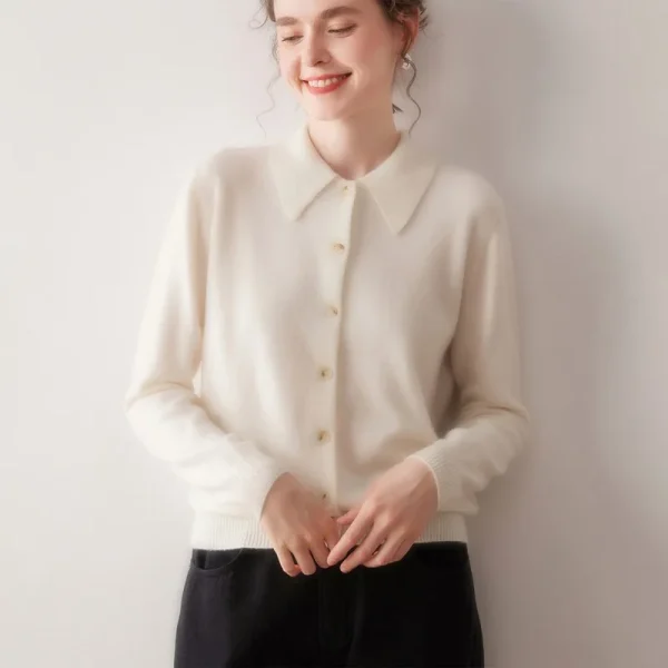 Turn Down Collar Pure Cashmere Cardigan Soft Long Sleeve Women Knitted Top Direct Vendor