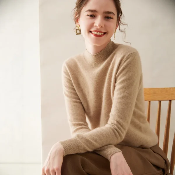 Women's Blend Cashmere Mock Sweater Loose Casual Simple Versatile Long Sleeved Cashmere Pullover Base Knitwear