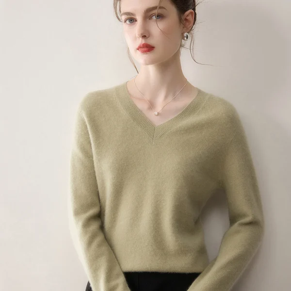 Direct Classic V Neck 100 Pure Cashmere Sweater Women Elegant Plain Knit Pullover Jumper