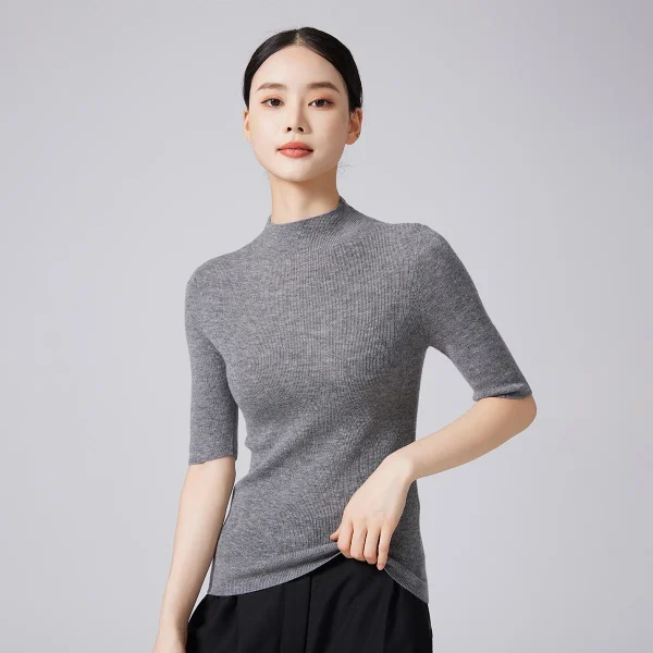 Best Selling Women Merino Wool Sweater Spring Thin Short Sleeve Vintage Knitwear 100%wool Shirt