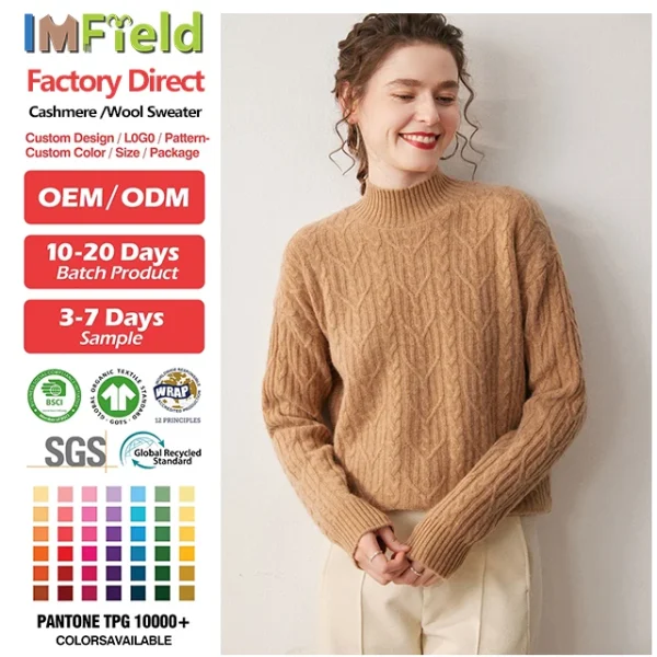 2026 Turtleneck Women's Casmere Sweaters Winter Warm Comfortable Solid Color Pullover Fashion Cable Knitted Jumper
