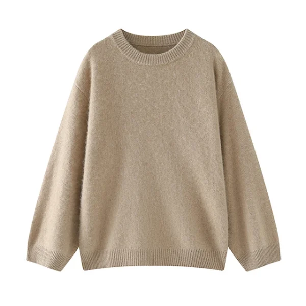 Women's Wool Cashmere Pullover Lazy Style Soft Stuff Crew Neck Knit Jumper Sweater for Autumn Winter