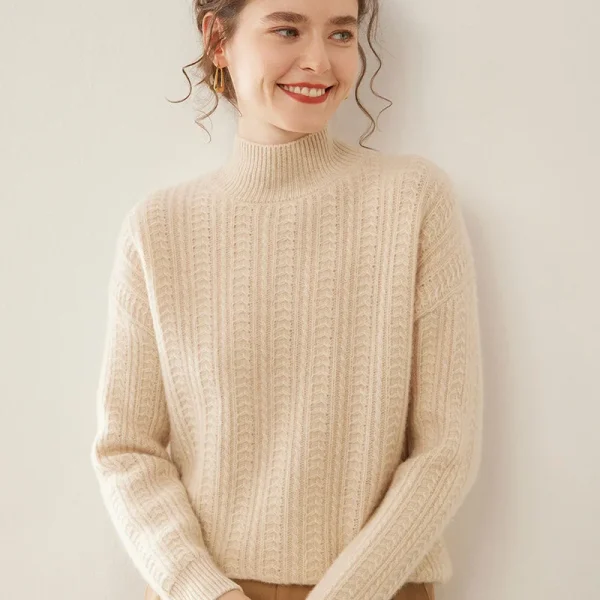 Vendor Mongolia Cashmere Sweater Oversized Mock-Neck Jumper Rib-Knit Fine Knitwear Cashmere Pullover