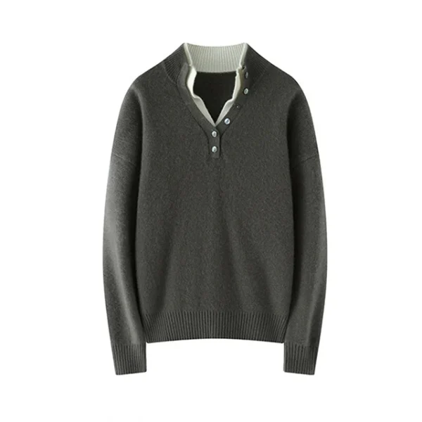 Women's Henry's Collar Cashmere Sweater Loose Casual Versatile Premium Knitted Wool Pullover