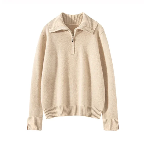Women's Quarter Zip Cashmere Sweaters High Quality Polo Collar Knit Cashmere Pullover for Autumn Winter