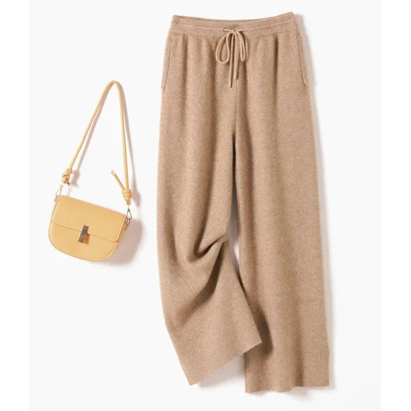 Women's Wool Cashmere Elephant Leg Pants High Waist Plain Knitted Plus Size Female Wool Pant