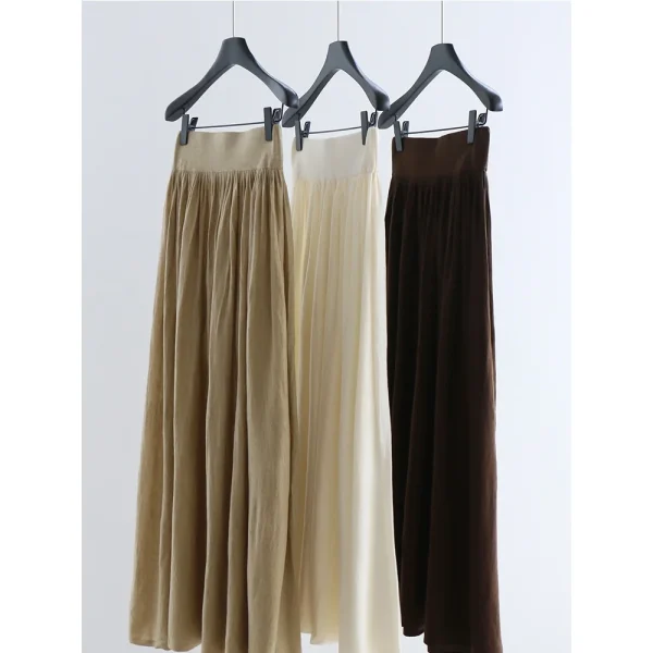 14-needle Single-sided Craftsmanship Heavy-duty Anti-Wrinkle Casual Pleated High-waisted Knitted Wool Blend Long Skirt Versatile