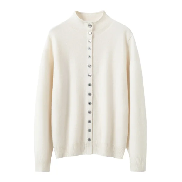IMF New Women's Semi-high Collar Cable-knit Cardigan Cashmere Wool Sweater