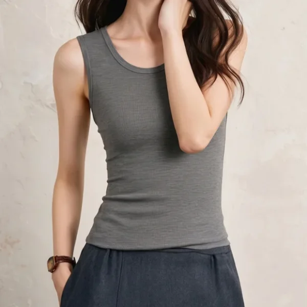 Womens Wide Strap Sleeveless Camisole Thermal Base Layer Undergarment  Underwear T Shirt Natural Merino Wool Tank Top