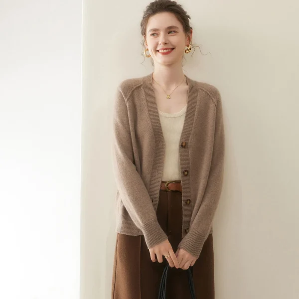 Global Sourcing Mongolia Cashmere Cardigan V Neck Buttoned Speckled Sweater Winter Soft Single Breasted Women Cashmere Knitwear