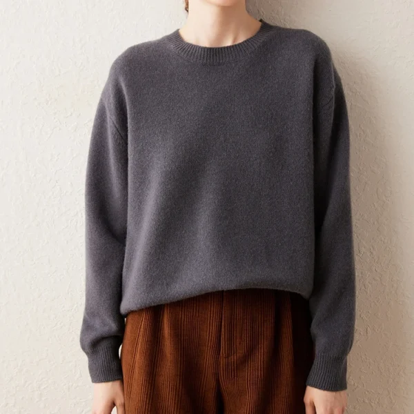 Mongolia Cashmere Wool Round Neck Sweater for Women Chunky Knitted Pullover for Winter