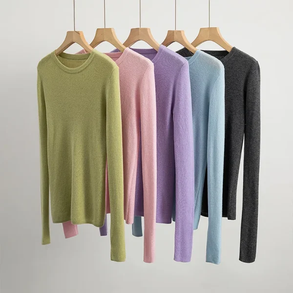 Ladies Merino Wool Pullover Lightweight Round Neck Sweater Simple Style Long Sleeve Knit Jumper