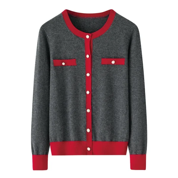 Women's 100% Cashmere Cardigans Button Knit Sweater with Pocket High Quality Spring