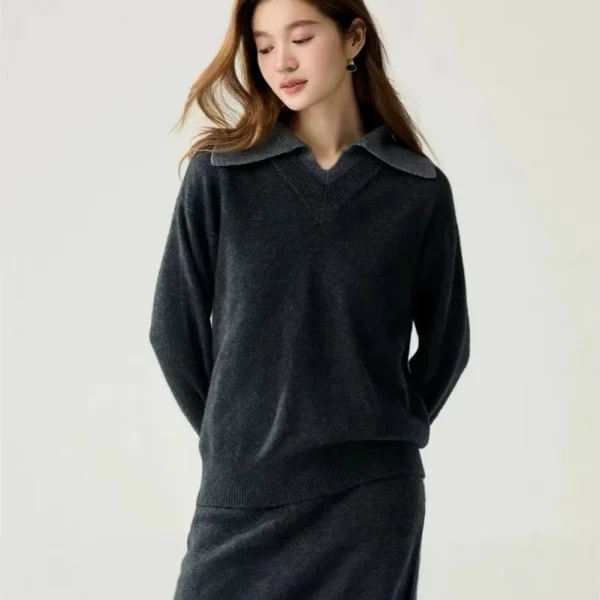 2026 Cashmere Fake Two-piece Lapel Sweater Women's Autumn/winter New Wool Knit Sweater Warm Coat Autumn/winter Top