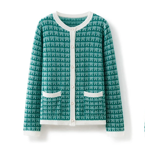 Women's Blends Cashmere Cardigan Jacquard Knitting Single Breasted Sweater Fashionable Jacket